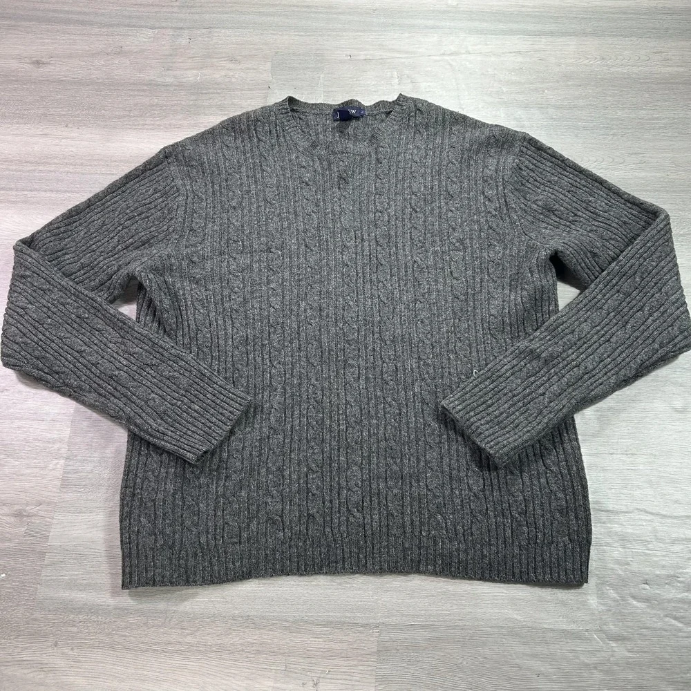 J.Crew Sweater Mens Large Gray Lambswool Blend Cable Knit Crewneck Pullover